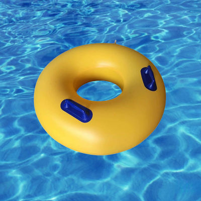 Un buen precio. OEM Parque acuático doble tubo amarillo de plástico inflable de natación anillos flotantes con mango para niños en línea