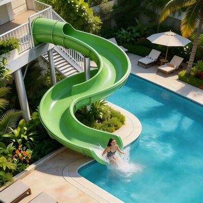 Deslizamiento de agua abierto en espiral de fibra de vidrio para hoteles comerciales Resorts Piscina divertida