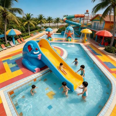 calidad Equipo del juego del agua de los niños del tema del elefante para el cojín y la piscina del chapoteo del parque acuático de los niños Fábrica