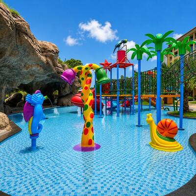 Un buen precio. Caballo de mar y caracol tema niños piscina diseño parque acuático interactivo programa de empapado para el complejo acuático en línea