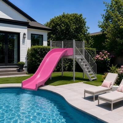Residencial duradero rosado ancho tobogán de fibra de vidrio para adultos piscina privada y juegos de niños pequeños