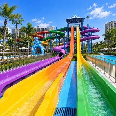 High Speed Water Slide Fiberglass Multi Lane Racing Flume Ride For Aqua Parks Equipment