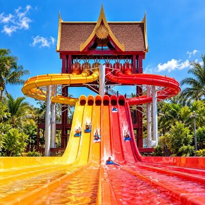 Un buen precio. Sistema de deslizamiento acuático de fibra de vidrio de pulpo de combinación de múltiples carriles de color personalizado para parques acuáticos en línea
